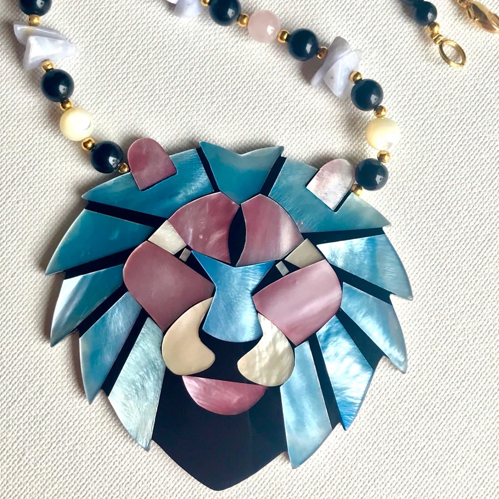 Lion head Vintage Mother of Pearl Inlay Necklace